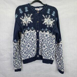 Nutcracker Cardigan M Snowflake Knit Geometric Christmas Star Winter Sweater VTG